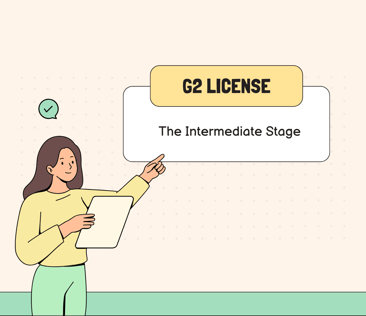 an illustration of a person pointing to the G2 license box